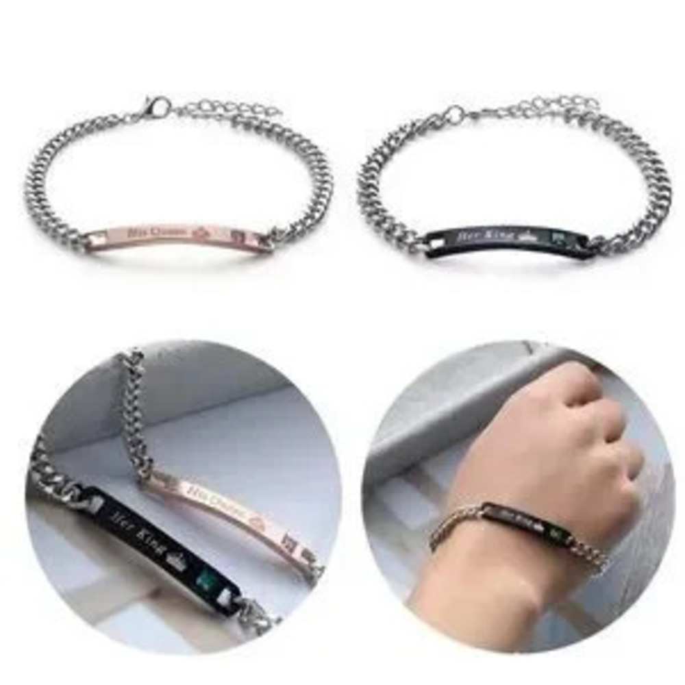 His Queen & Her King Titanium And Stainless Steel Couples Bracelet Set